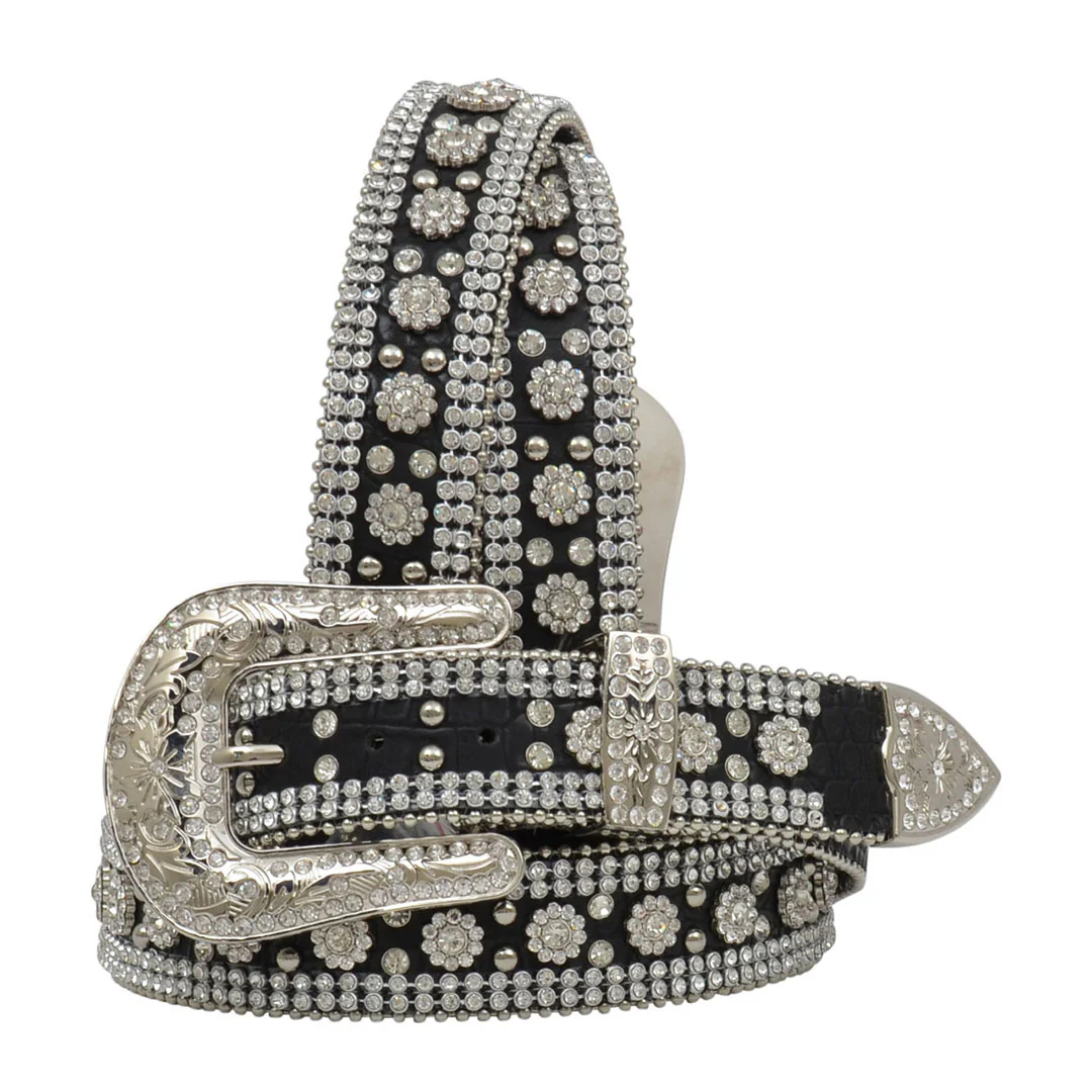 Angel Ranch Black Gator Print Floral Crystal Belt - Image 2