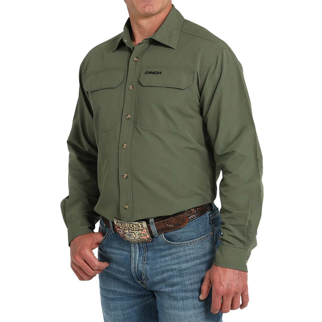 Cinch Men's Solid A-Flex Long Sleeve Button Shirt