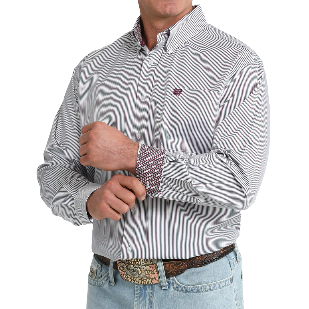 Cinch Men's Stripe Print Long Sleeve Button Shirt