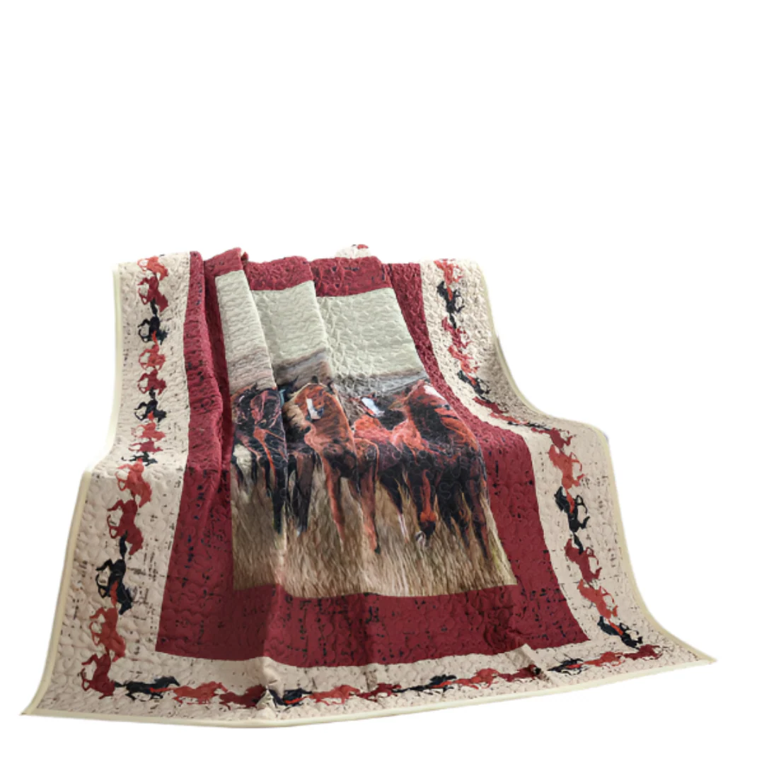 De Leon Wild and Free Mustang Decorative Throw Quilt Blanket