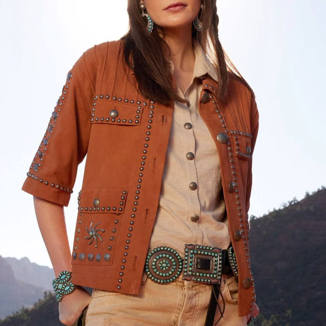Double D Ranch Women's Ancestor's Silver Suede Jacket - Image 3