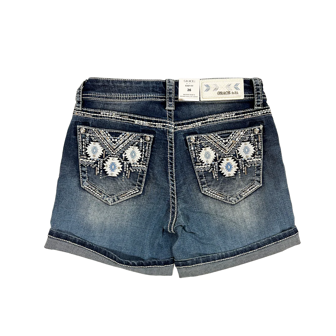 Grace in LA Women's Aztec Embroidery Shorts - Image 2