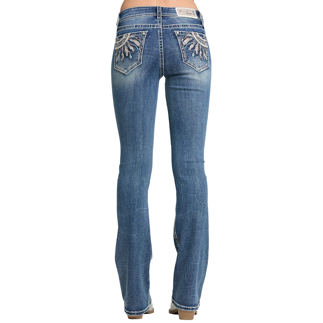 Grace in LA Women's Dreamcatcher Embroidery Bootcut Jeans