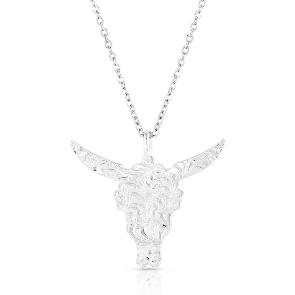 Montana Silversmiths Chiseled Steer Head Turquoise Necklace - Image 2