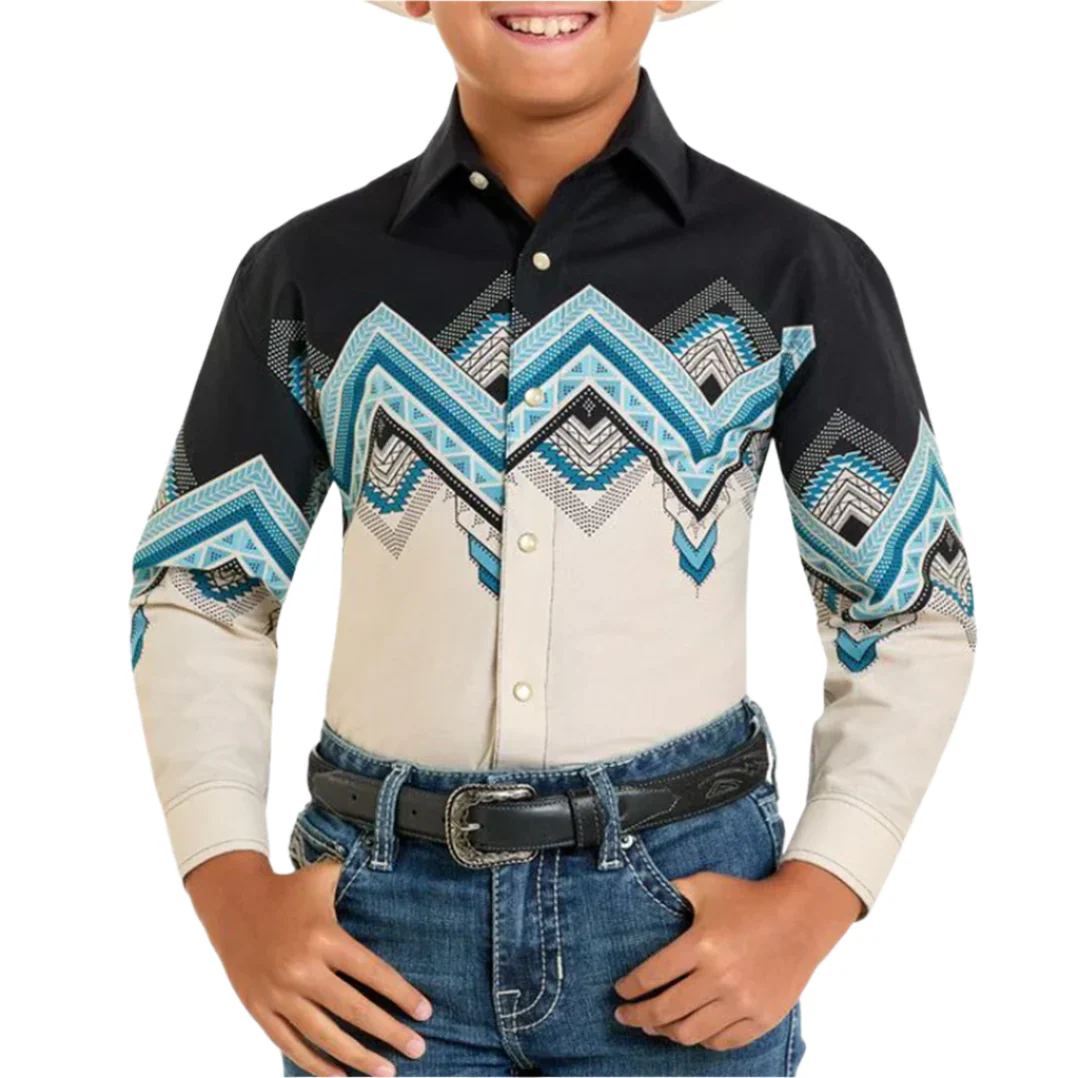 Panhandle Slim Boys' Aztec Border Print Snap Shirt