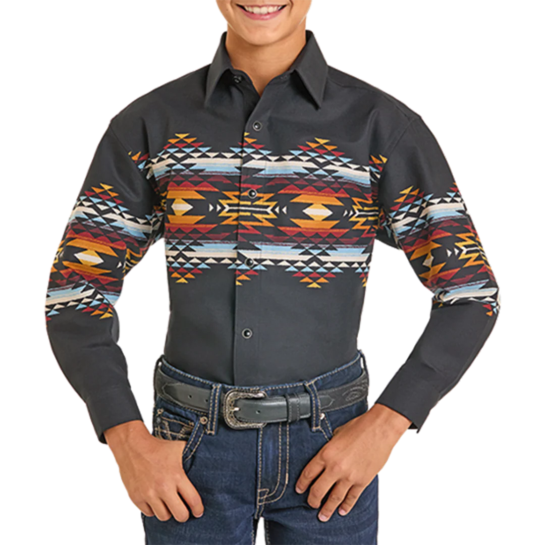 Panhandle Slim Boys' Aztec Border Print Snap Shirt