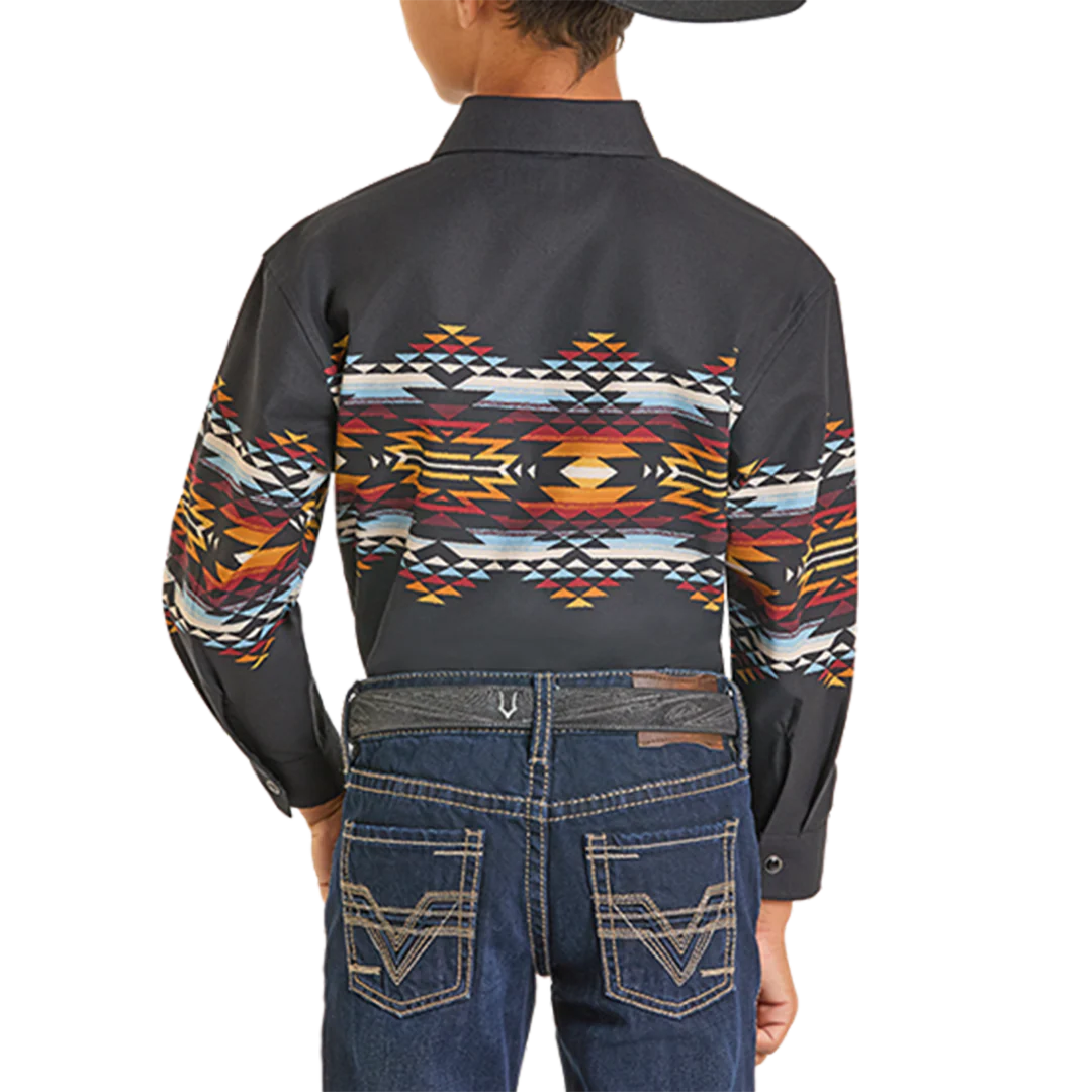 Panhandle Slim Boys' Aztec Border Print Snap Shirt - Image 2