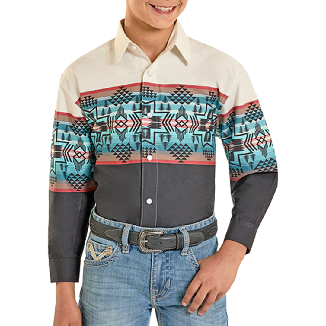 Panhandle Slim Boys' Border Print Long Sleeve Snap Shirt