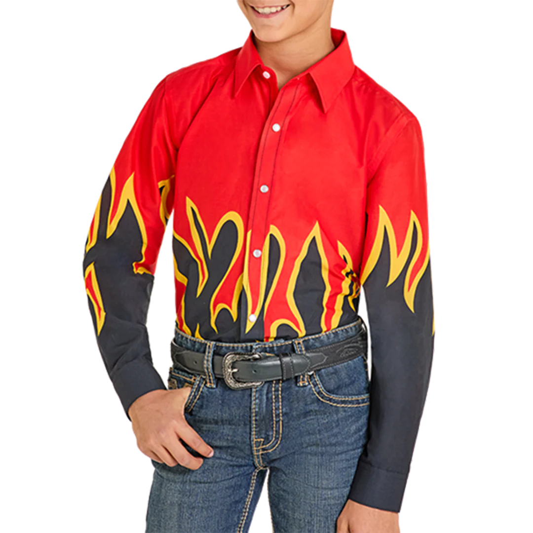 Panhandle Slim Boys' Flames Border Print Snap Shirt