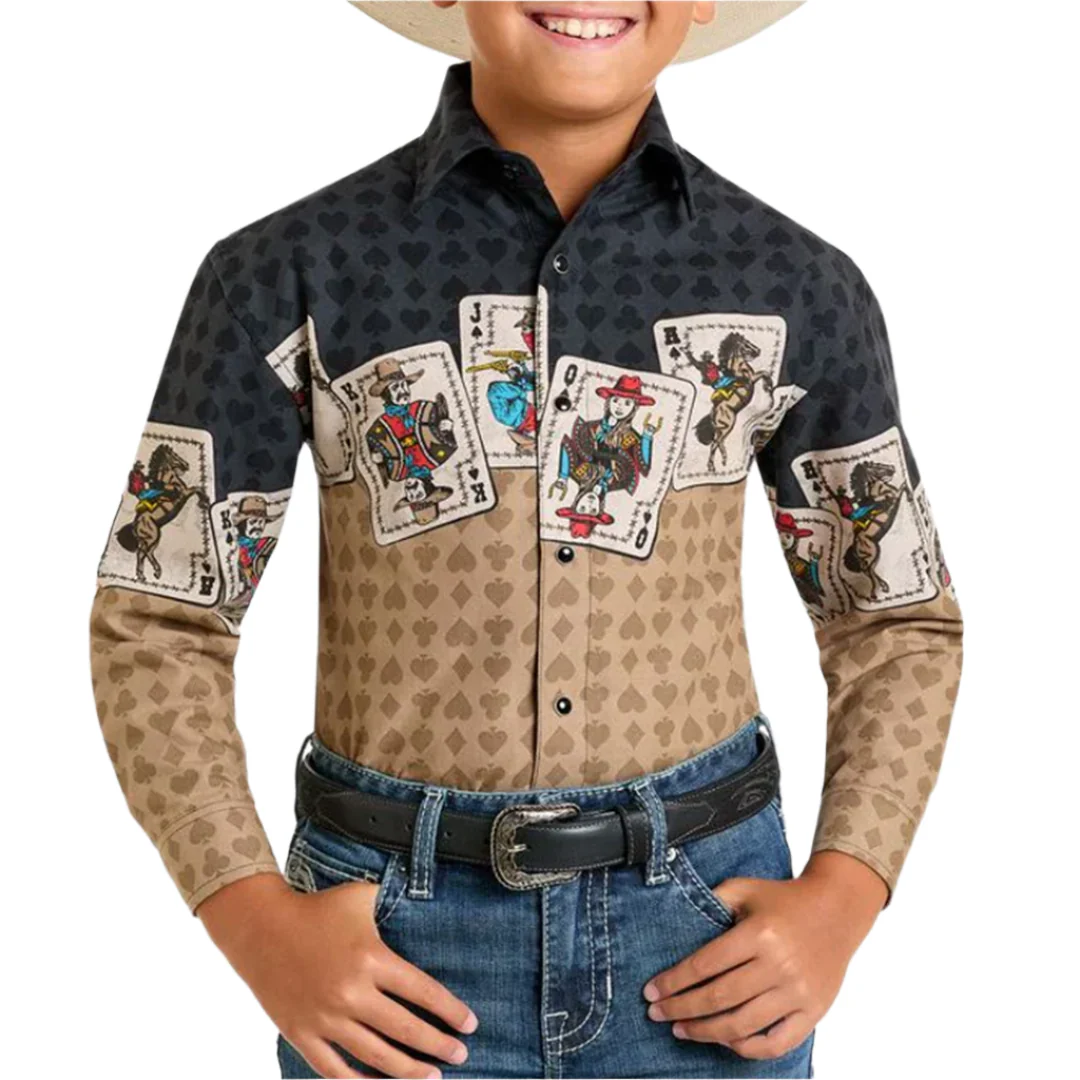 Panhandle Slim Boys' Card Border Long Sleeve Snap Shirt