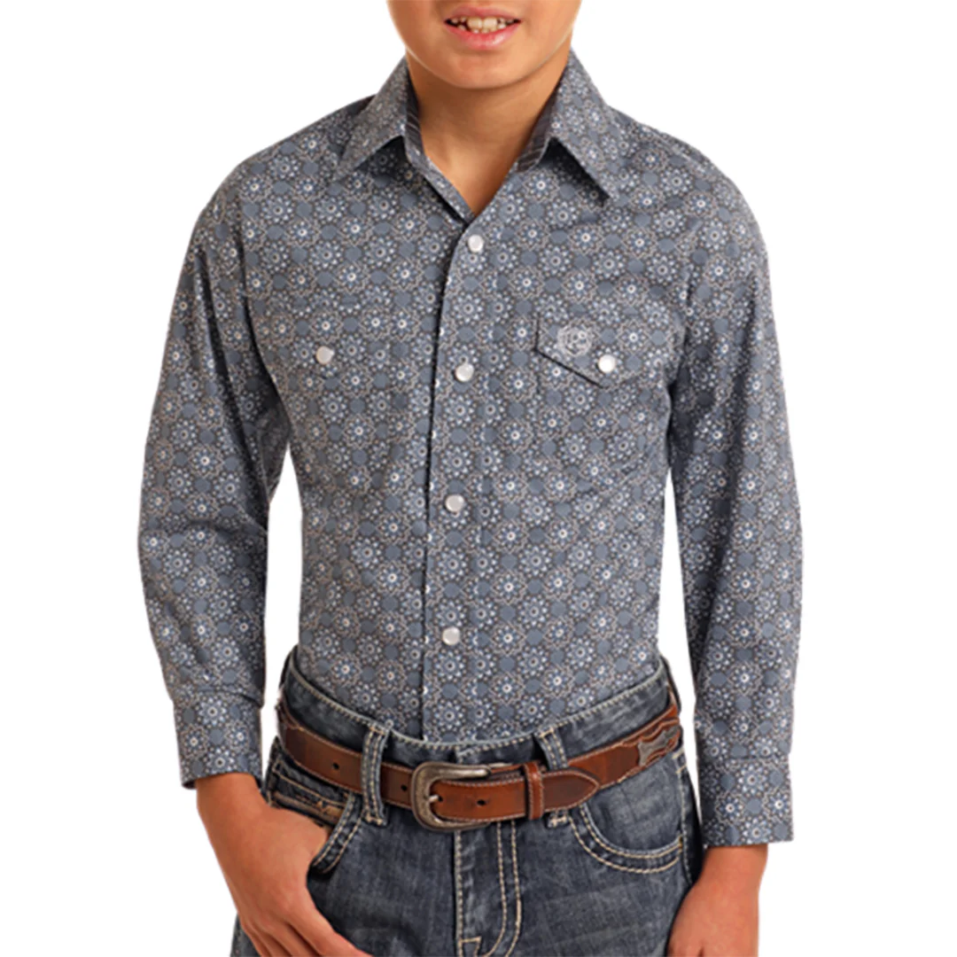 Panhandle Slim Boys' Geometric Flowers Snap Shirt