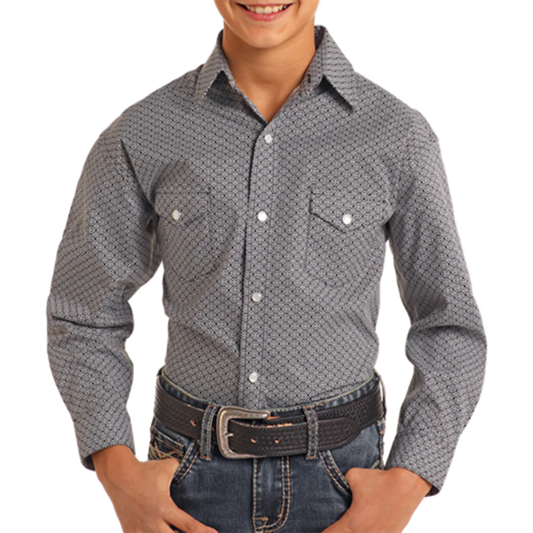 Rough Stock Boys' Geometric Print Snap Shirt