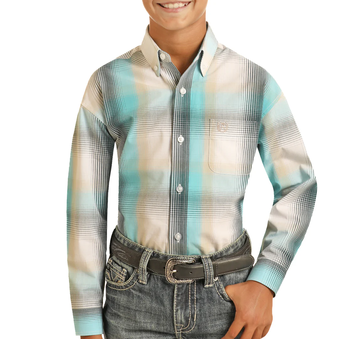 Panhandle Slim Boys' Plaid Snap Shirt In Grey