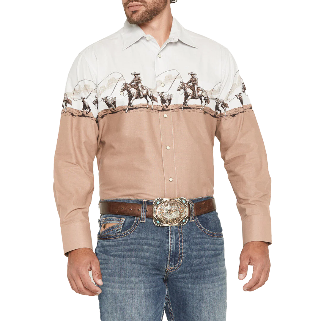 Panhandle Slim Men's Border Print Long Sleeve Snap Shirt