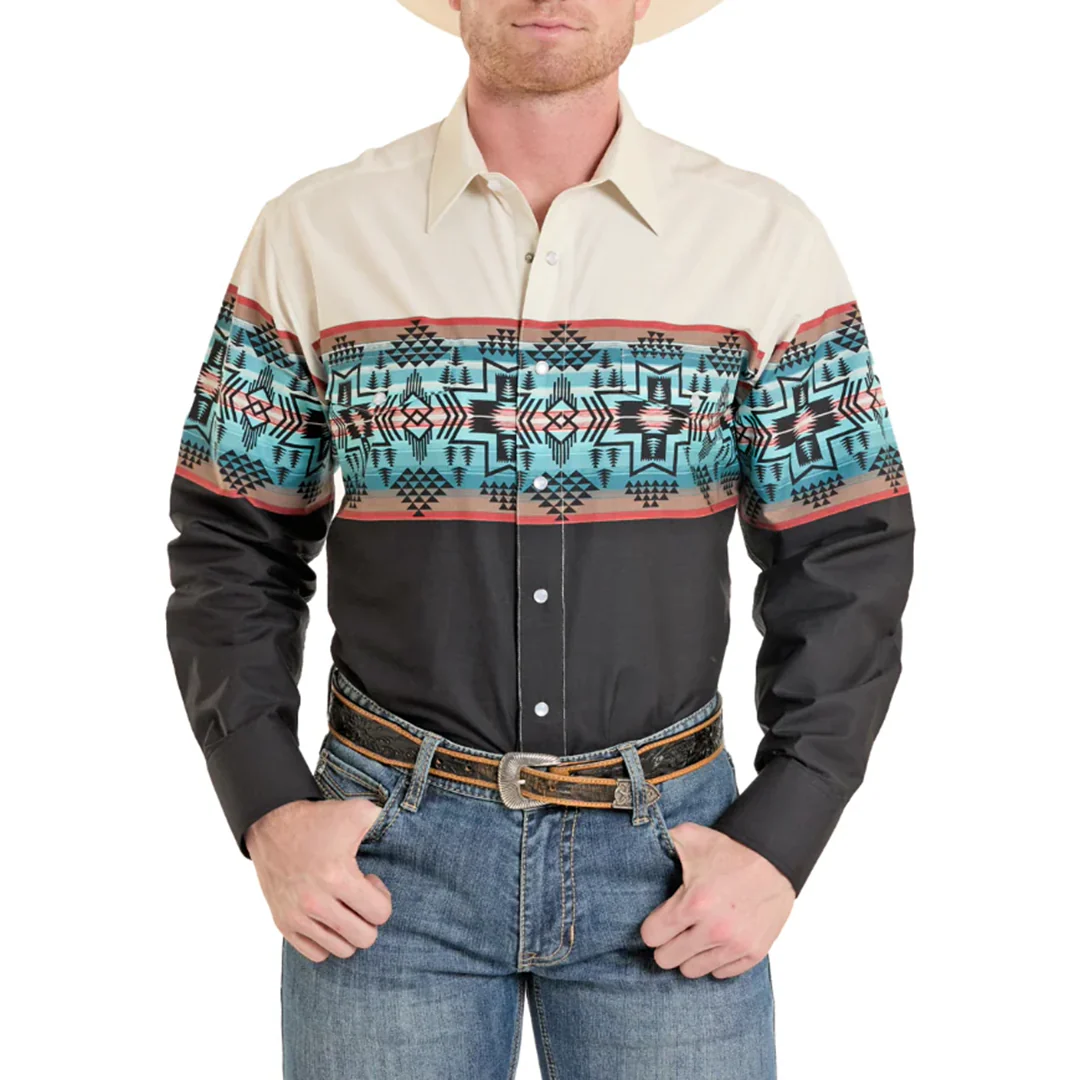 Panhandle Slim Men's Border Print Long Sleeve Snap Shirt