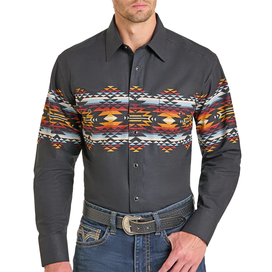 Panhandle Slim Men's Border Print Long Sleeve Snap Shirt