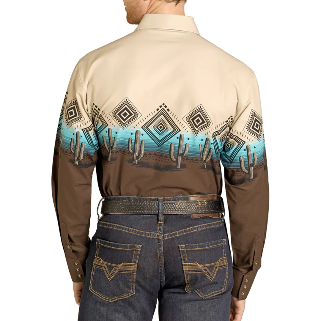 Panhandle Slim Men's Cactus Border Print Long Sleeve Snap Shirt - Image 2