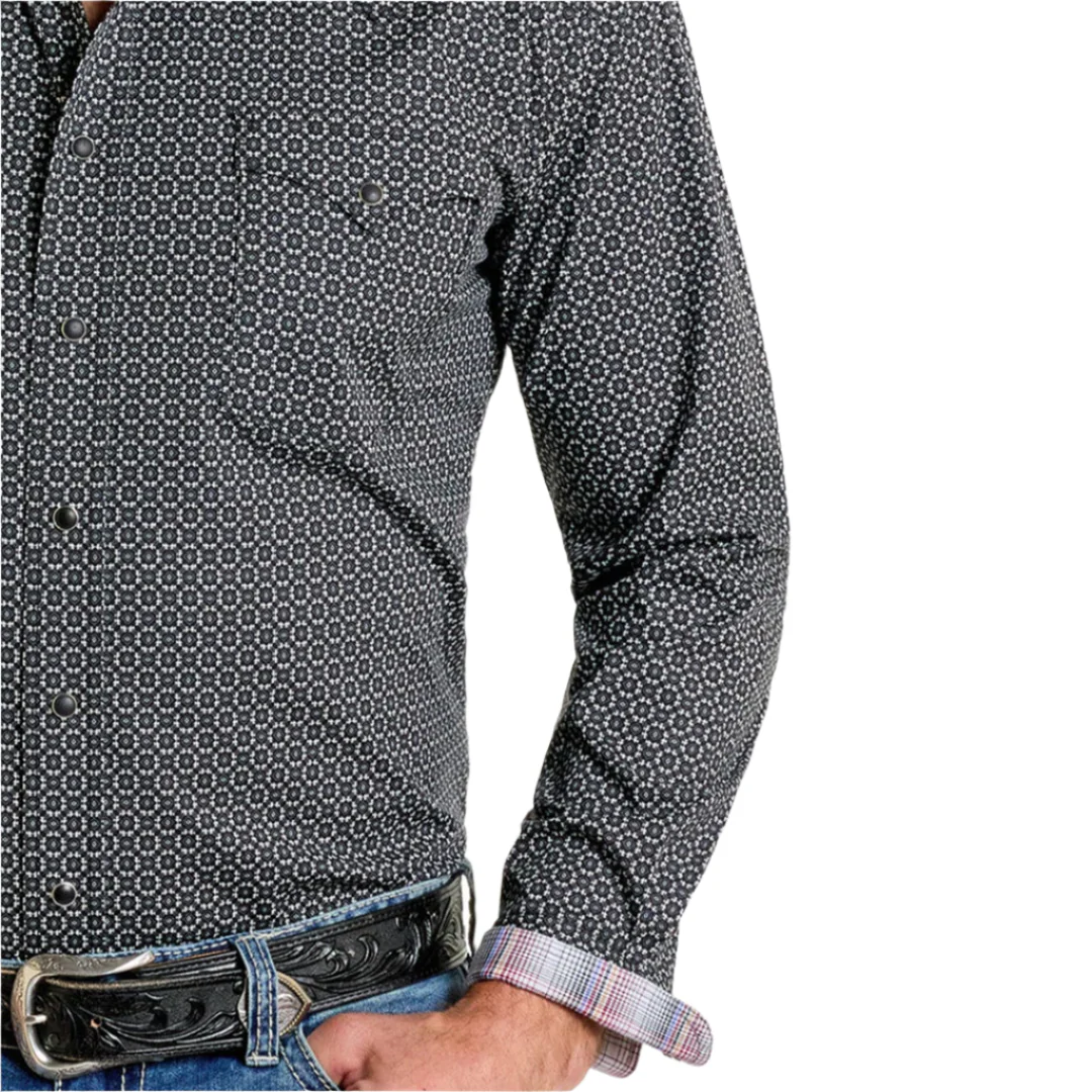 Rough Stock Men's Mini Geometric Print Long Sleeve Snap Shirt - Image 2