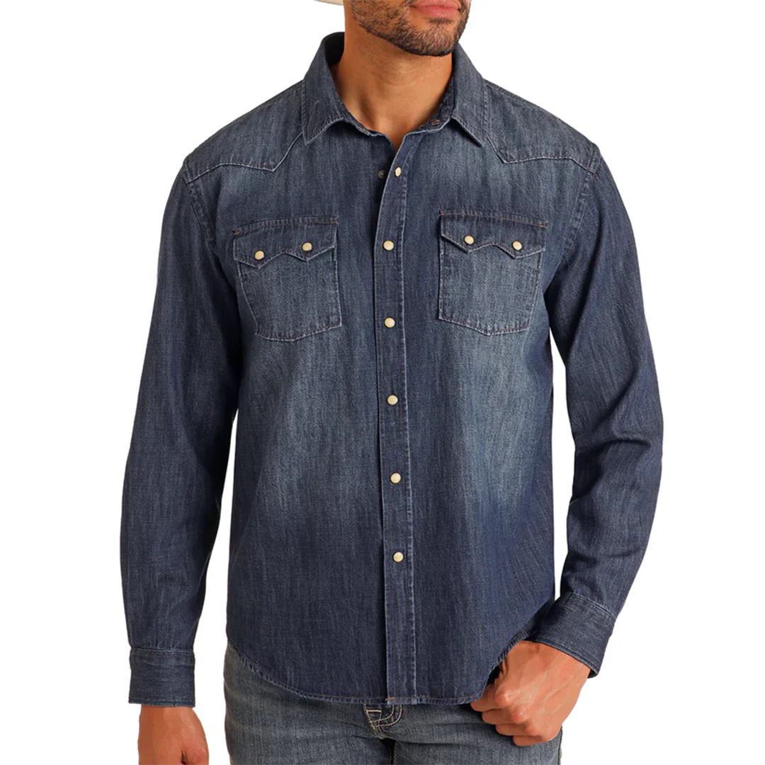 Panhandle Slim Men's Modern Vintage Denim Long Sleeve Snap Shirt
