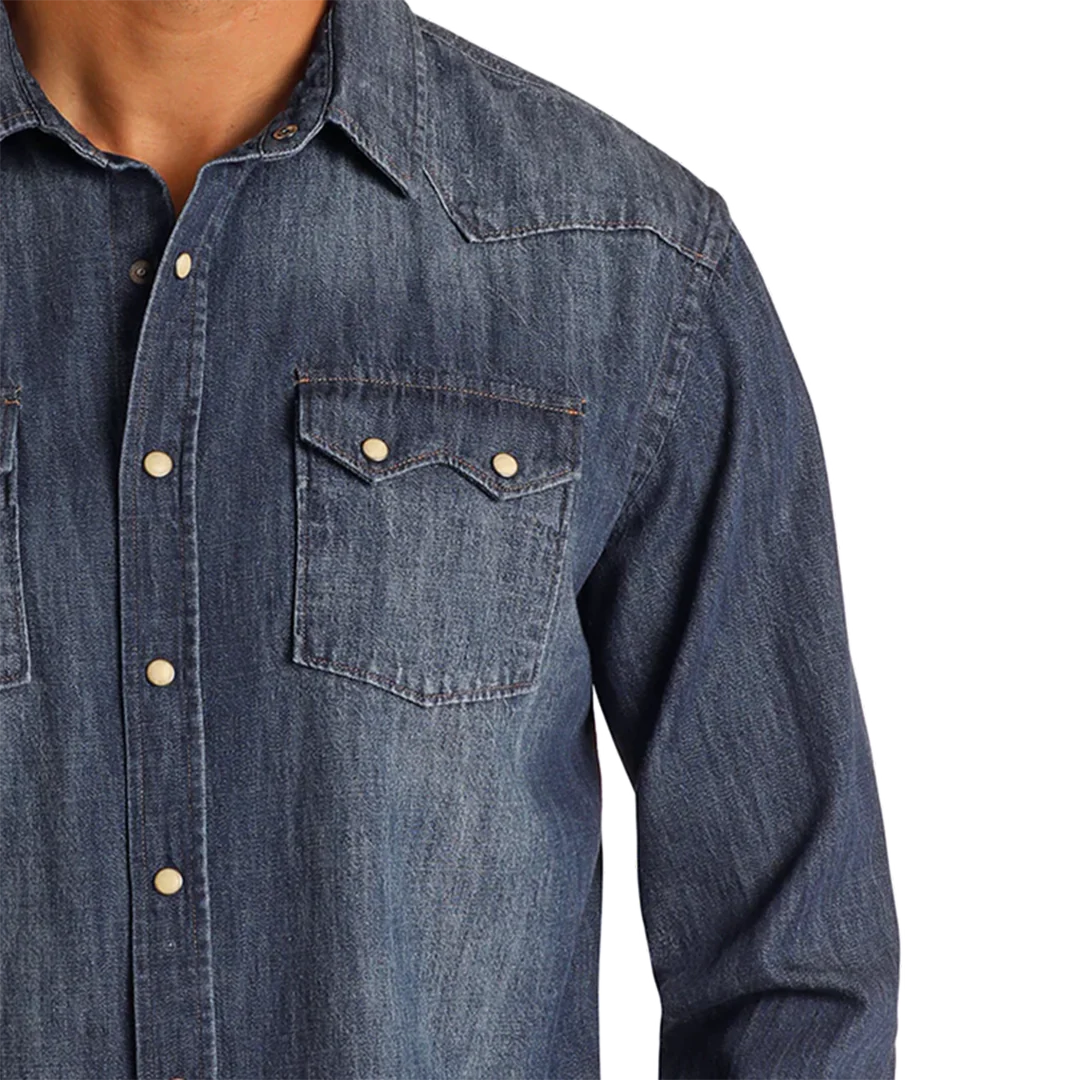 Panhandle Slim Men's Modern Vintage Denim Long Sleeve Snap Shirt - Image 2