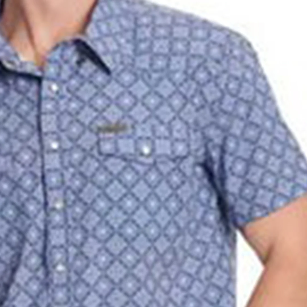 Panhandle Slim Men's Blue Medallion Woven Short Sleeve Snap Shirt - Image 2