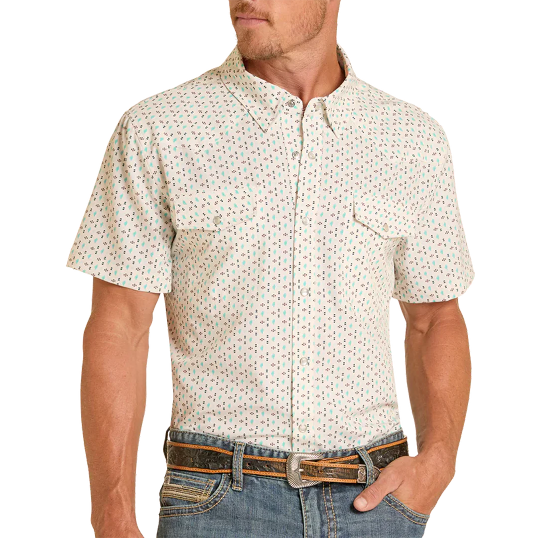 Panhandle Slim Men's Western Cactus Performance Short Sleeve Snap Shirt