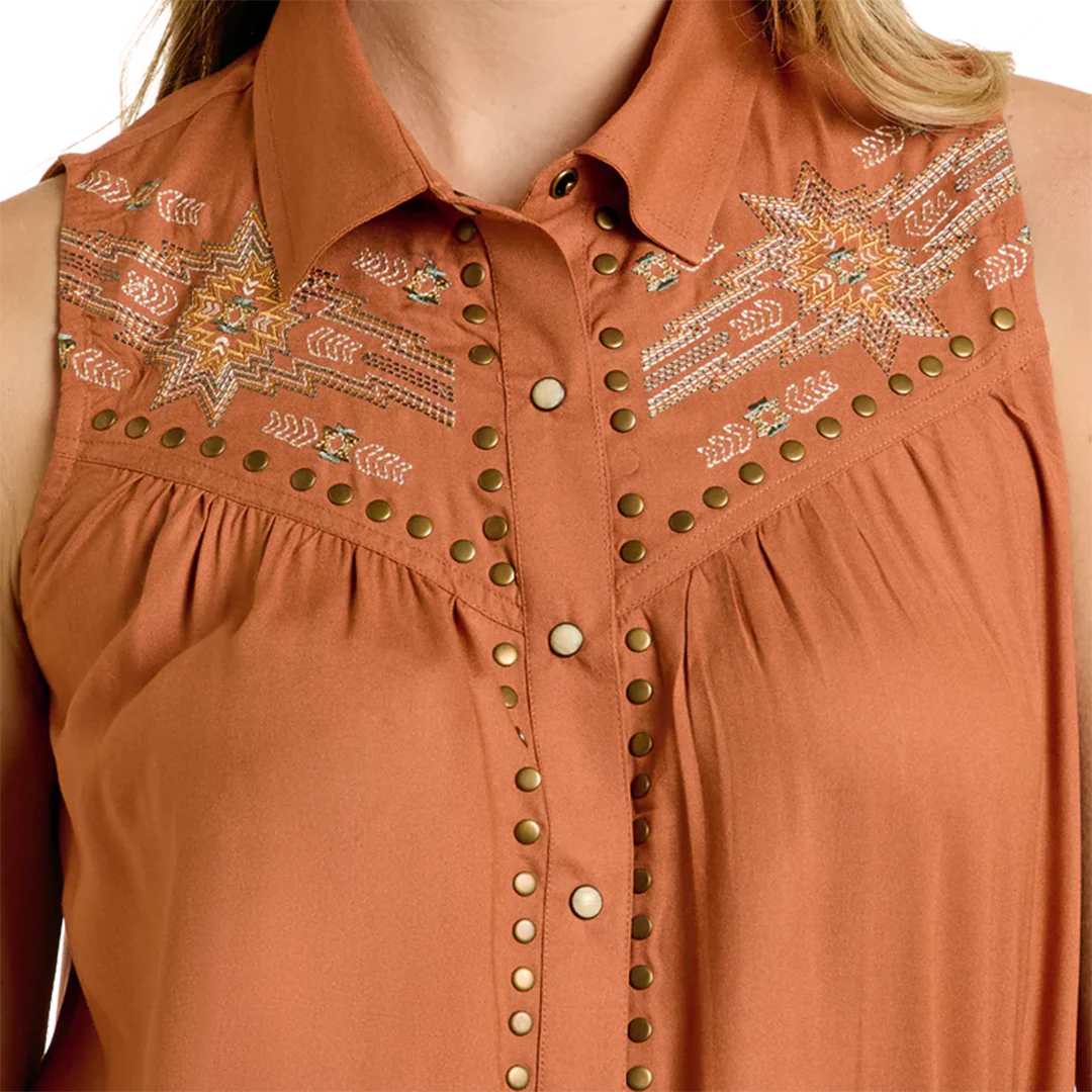Panhandle Slim Women's Embroidered Sleeveless Snap Shirt - Image 3