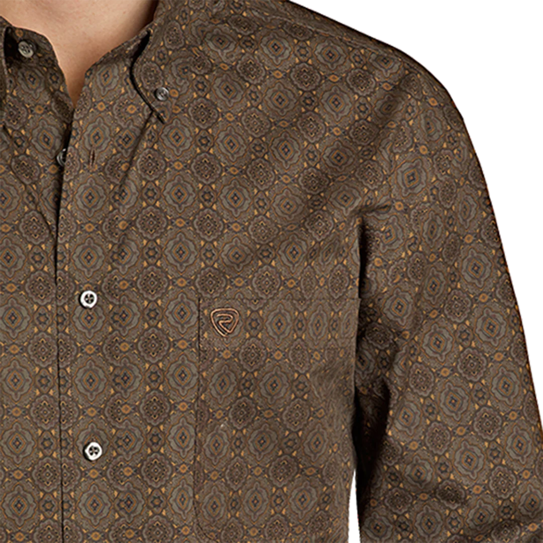 Rock & Roll Denim Men's Medallion Print Long Sleeve Button Shirt - Image 3