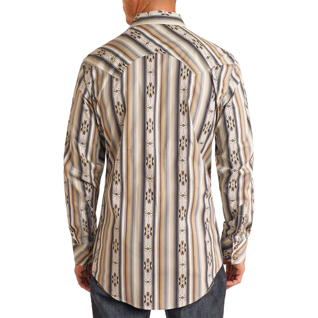 Rock & Roll Denim Men's Striped Aztec Long Sleeve Snap Shirt - Image 2