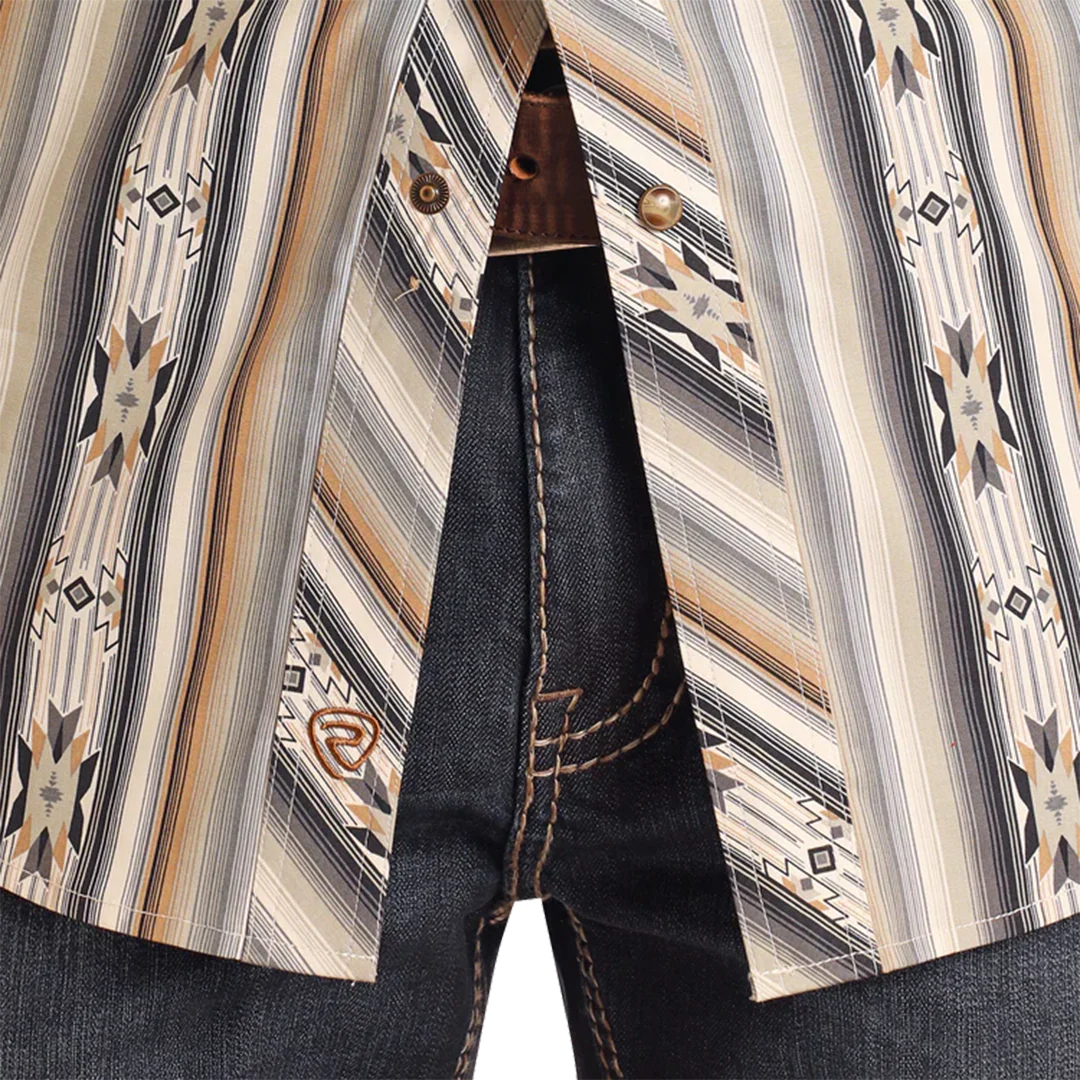 Rock & Roll Denim Men's Striped Aztec Long Sleeve Snap Shirt - Image 3