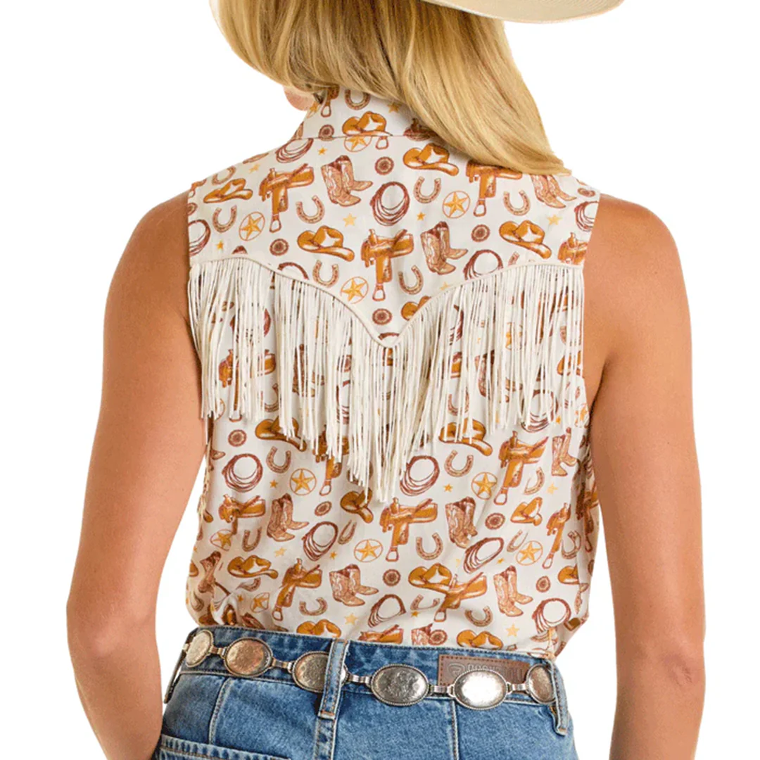 Rock & Roll Denim Women's Conversational Sleeveless Snap Shirt - Image 2
