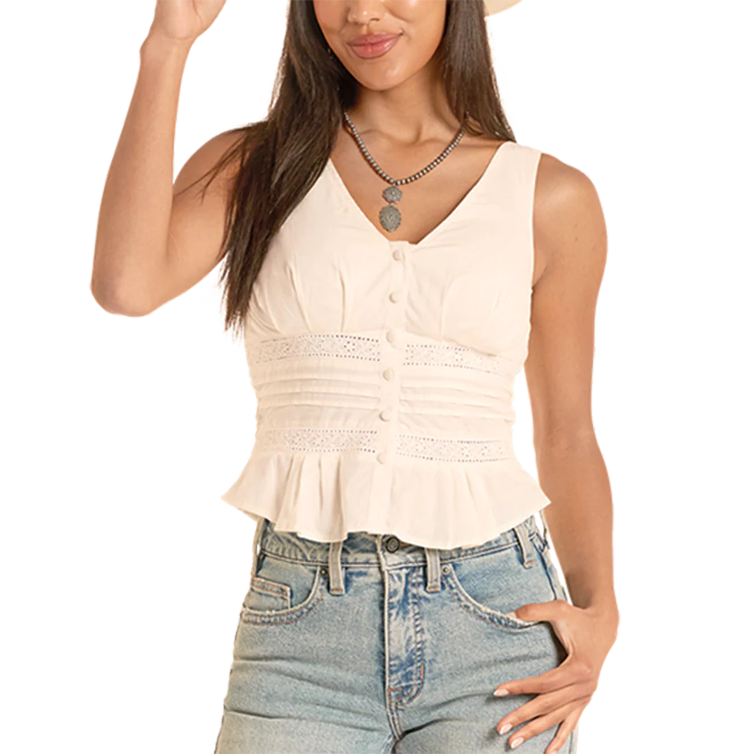 Rock & Roll Denim Women's Eyelet Inset Tank Top