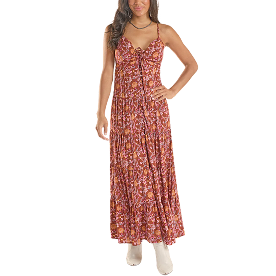 Rock & Roll Denim Women's Floral Halter Maxi Dress