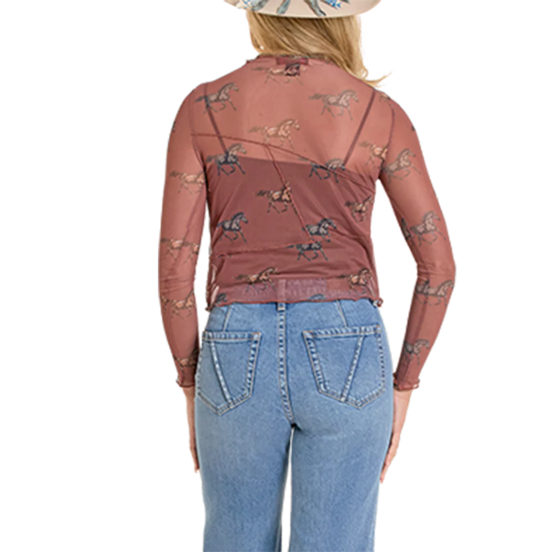 Rock & Roll Denim Women's Horse Print Mesh Top - Image 2
