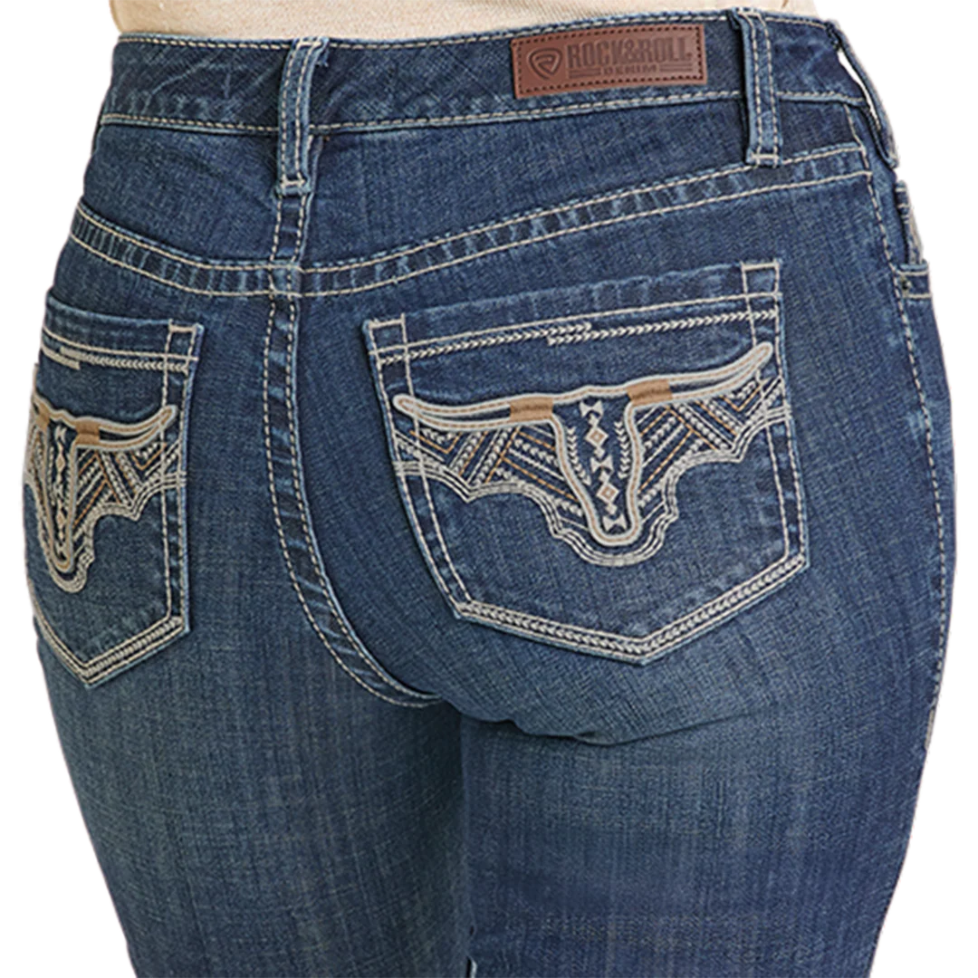 Rock & Roll Denim Women's Steer Embroidery Bootcut Jeans - Image 4