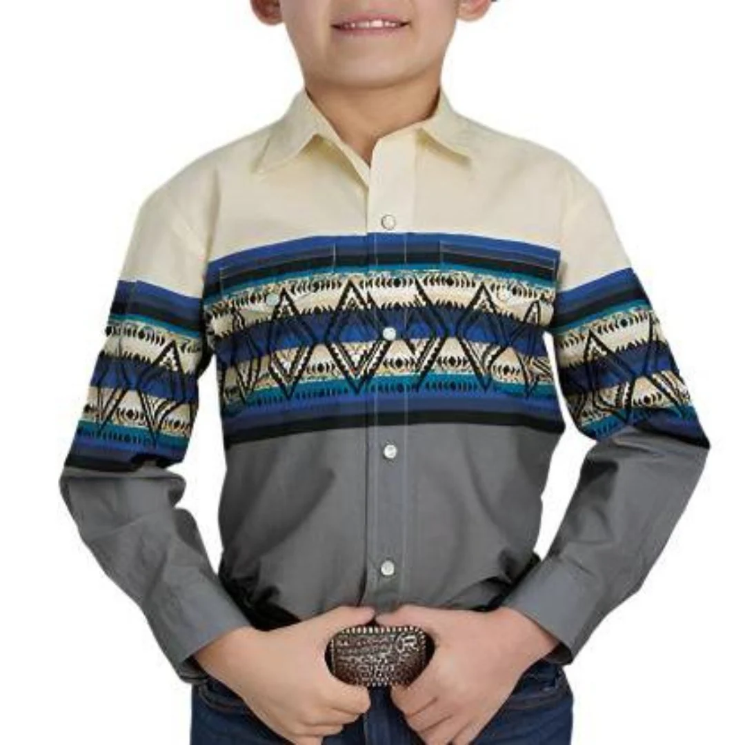 Roper Boys' Aztec Border Print Snap Shirt