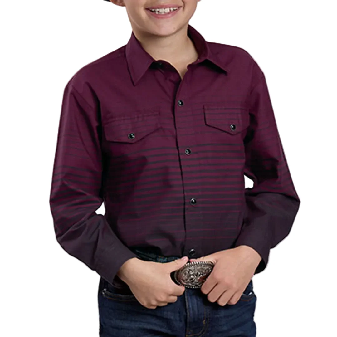 Roper Boys' Border Stripe Long Sleeve Snap Shirt