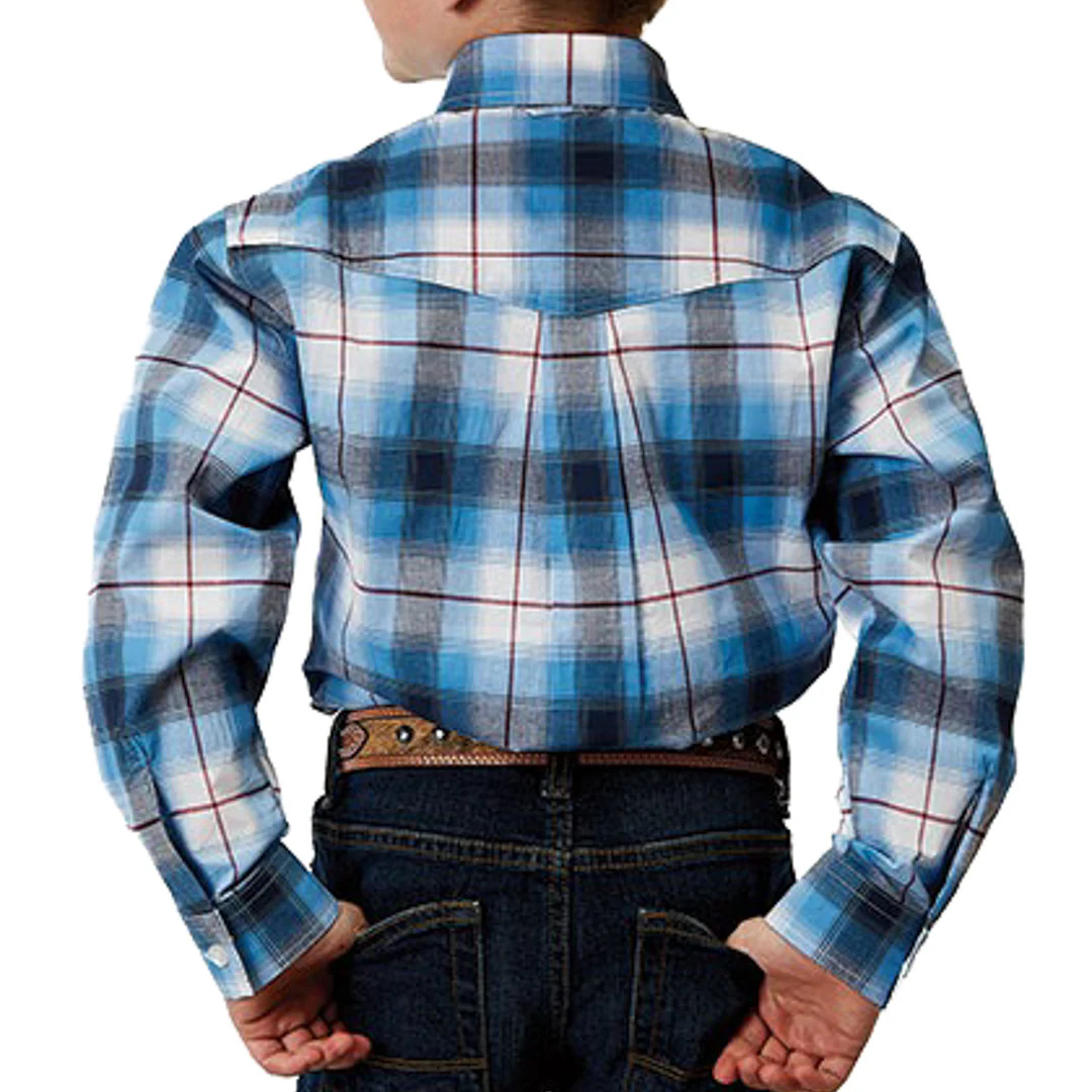 Roper Boys' Plaid Stretch Fit Button-Down Shirt In Blue - Image 2