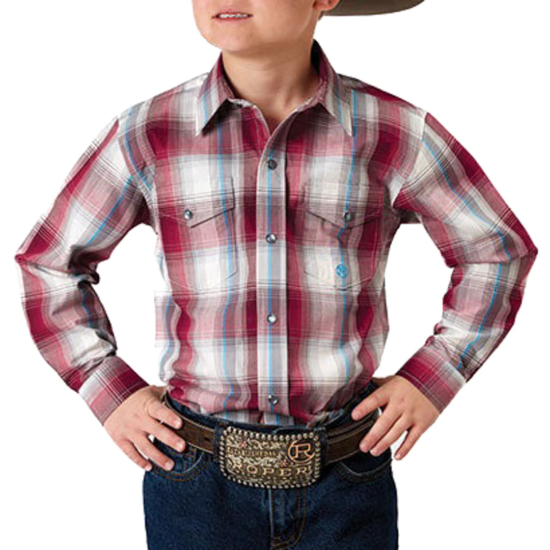 Roper Boys' Red Canyon Plaid Snap Shirt