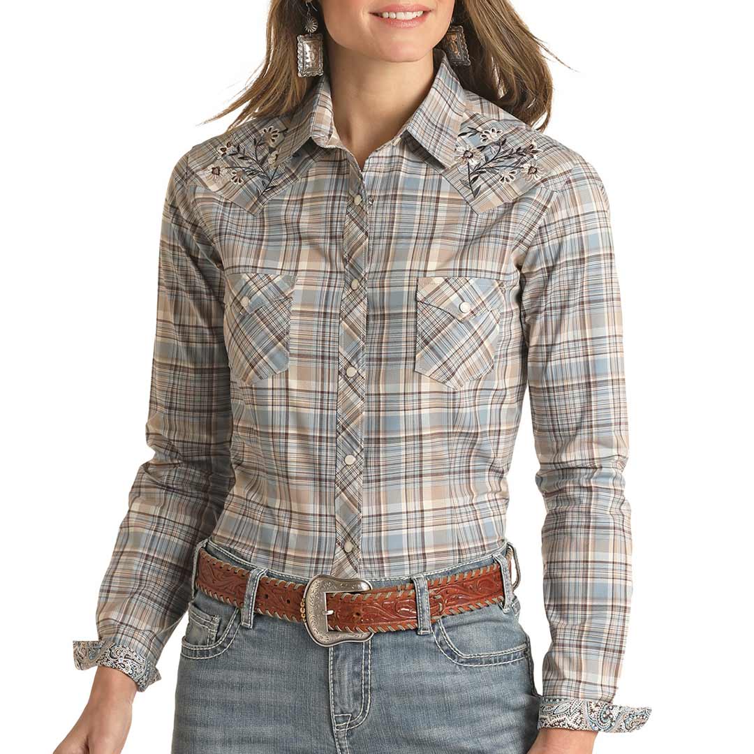 Rough Stock Women's Embroidered Plaid Snap Shirt