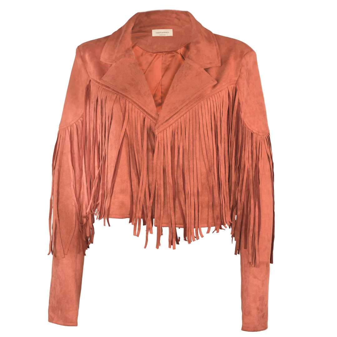 Saints & Hearts Women's Fringe Suede Cropped Jacket