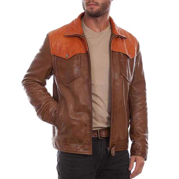 Scully Men's Contrast Yoke Leather Jacket