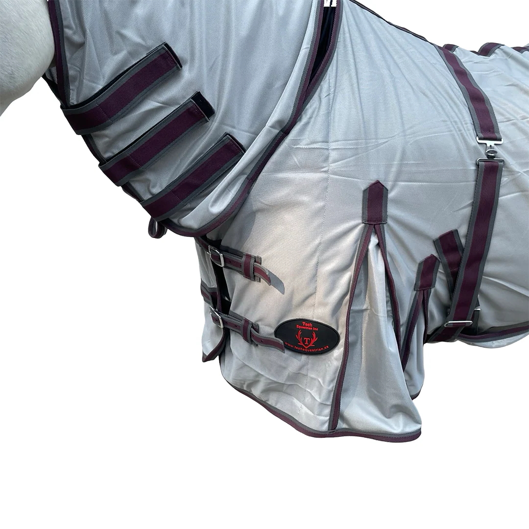 Tech Equestrian Grey Fly Sheet with Attached Hood - Image 4