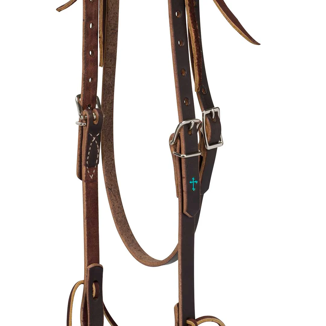 Turquoise Cross Skirting Leather Browband Headstall - Image 2