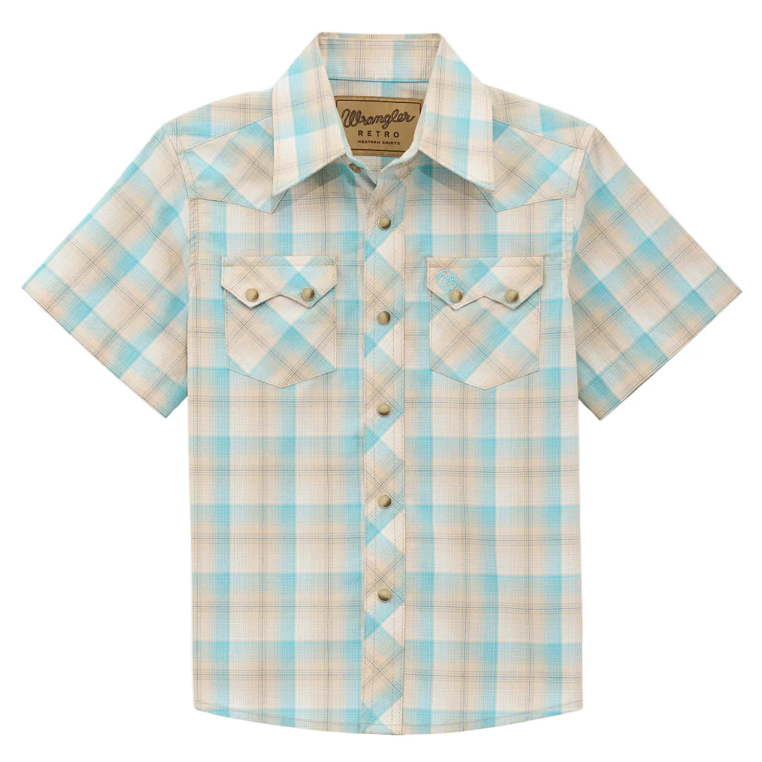 Wrangler Boys' Plaid Print Short Sleeve Snap Shirt