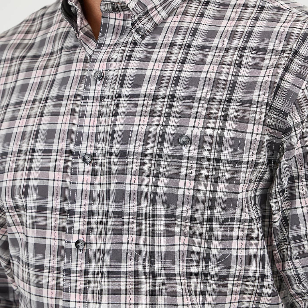 Wrangler Men's Bucking Cancer Plaid Print Long Sleeve Button-Down Shirt - Image 2