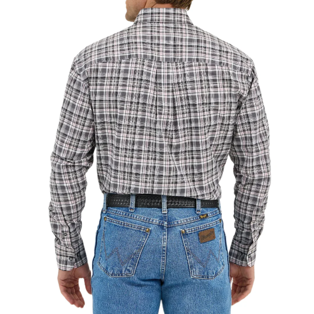 Wrangler Men's Bucking Cancer Plaid Print Long Sleeve Button-Down Shirt - Image 3