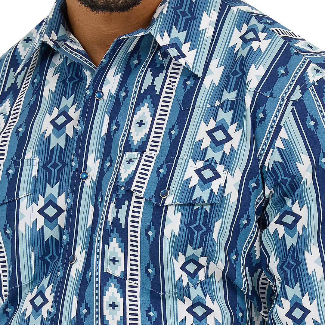 Wrangler Men's Checotah Aztec Print Long Sleeve Snap Shirt - Image 3