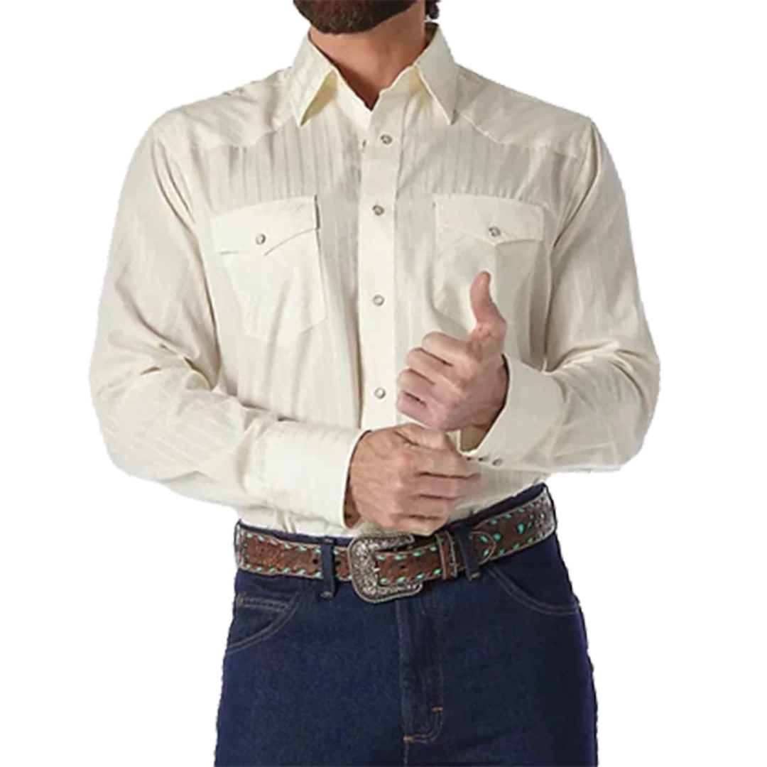 Wrangler Men's Dobby Stripe Long Sleeve Snap Shirt