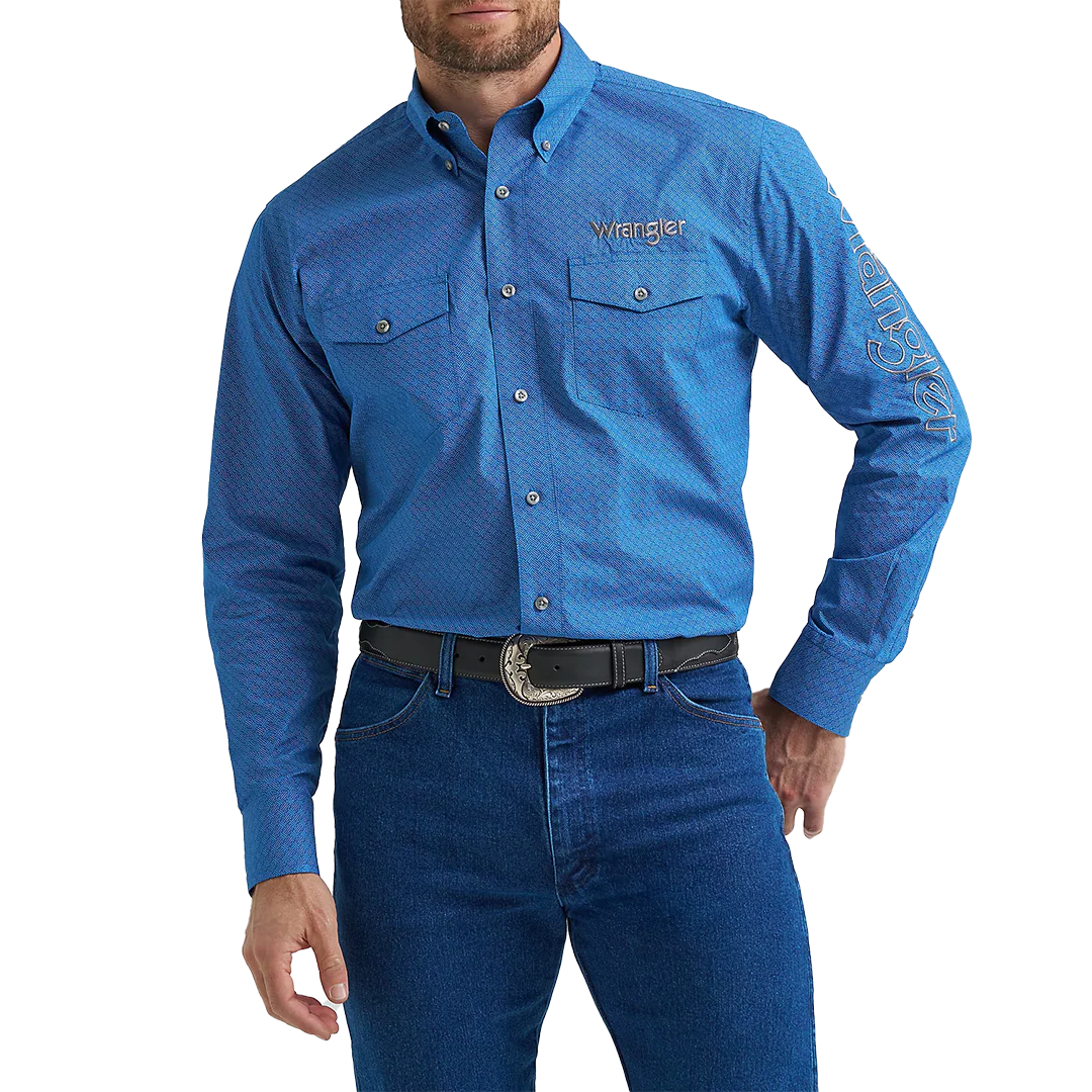 Wrangler Men's Logo Long Sleeve Button Shirt